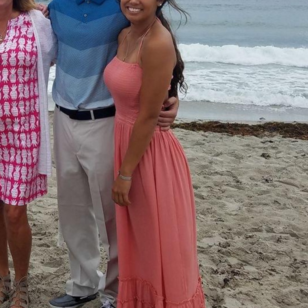 Coral open back maxi dress